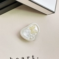 Detail of Korean style resin phone grip with butterfly, heart, and pearl inlay detail - Adhesive Stand - Pearlescent Butterfly - Yellow