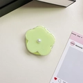 Green flower magnetic phone grip with pearl accent and retractable stand on leather base - Jelly Magnetic / Pearl Green Flower