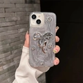 Silver bow and pearl bead iPhone case with luxury marble pattern for a chic Y2K style - Silver Grey Resin - Silver Bead Bowknot / iPhone 7/8/SE 2020