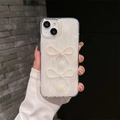 Dettaglio della cover iPhone glitterata bianca con fiocchi 3D e motivi floreali - Colla Glitterata Bianca-Nodo Piatto Laser / iPhone 7/8/SE 2020
