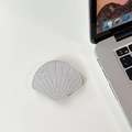 Macro shot of shell-shaped phone grip with silver embroidery and glitter finish - Leather Shell-Silver