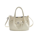Cremeweiße gewebte Beuteltasche mit eleganter Schnalle und Crossbody-Schultergurt - Beige