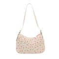 Florale Schultertasche in Cremeweiß mit Kirschmuster und goldenem Reißverschluss für Damen - Kirsche