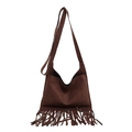 Sac à bandoulière bohème en daim marron avec franges et design rétro minimaliste - Marron