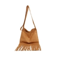 Sac bandoulière en suédine marron avec longues franges et bandoulière réglable bohème - Kaki