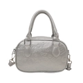 Sac Boston rétro argenté avec motifs de dessins animés embossés et doubles poignées - Argenté
