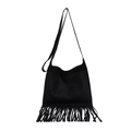 Petit sac bandoulière noir minimaliste avec franges et fine bandoulière pour femmes - Noir