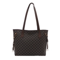Grande borsa tote retrò 2025 con stampa monogramma marrone scuro e fibbie in metallo dorato - Marrone