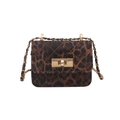 Mini leopard print crossbody bag with quilted faux leather and gold chain strap - Brown