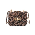 Mini leopard print crossbody bag with quilted texture and gold chain strap - Tan