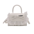 Mini sac à main blanc en cuir avec bordure en dentelle et nœud, style élégant et doux - Blanc
