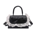 Sac à main doux en cuir noir avec dentelle blanche et nœud pour enfants et parents - Noir