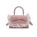 Mini sac à main rose en similicuir avec bordure en dentelle et nœud décoratif chic - Rose