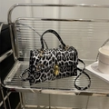 Sac à bandoulière léopard noir et blanc avec boucle dorée et poignée supérieure - Imprimé Léopard Noir