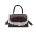 Mini sac porté épaule marron avec bordure en dentelle blanche et style lolita rétro - Marron