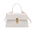 Minimalist white patent leather small square bag with gold U-shaped lock and handle - White