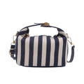 Borsa a tracolla in tela a righe blu navy con manico superiore e dettagli dorati - Blu