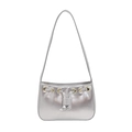Minimalist silver metallic underarm bag with gold drawstring eyelets and slim straps - Silver
