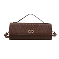 Dark brown woven leather crossbody bag with golden oval buckle and shoulder strap - Brown