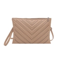 Borsa a tracolla retrò beige trapuntata con borchie e chiusura a cerniera superiore - Cachi