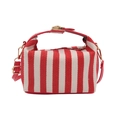 Borsa quadrata in tela a righe bianche e rosse con finiture in ecopelle rossa e tracolla - Rosso
