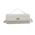 Minimalist white square shoulder bag with woven texture and golden metal twist lock - White