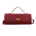 Retro woven large capacity crossbody bag in deep red leather with gold metal lock buckle - Red