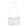 Elegant white faux leather underarm bag with drawstring design and gold eyelets - White