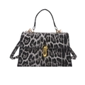Fashionable leopard print handbag for women with gold metallic buckle and black top handle - Leopard Print Black