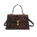 Leopard print small square bag with gold metal twist lock and black shoulder strap - Leopard Coffee