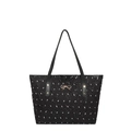 Sac fourre-tout noir matelassé avec motif lapin et nœud doré sur fond blanc pur - Noir