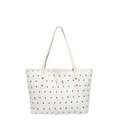 Sac fourre-tout en similicuir blanc avec imprimé lettres et nœud doré décoratif - Blanc