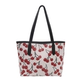 Borsa tote minimalista color crema con stampa ciliegie rosse e tracolla nera lucida - Bianco