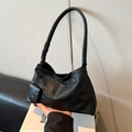 Schwarze gewebte Tragetasche aus Leder mit breitem Gurt und Mini-Beutel im Casual-Stil - Schwarz