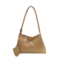 Classic woven hobo shoulder bag in tan with matching mini pouch and long straps - Khaki