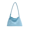 Light blue woven leather underarm bag for women with a mini matching clip-on pouch - Blue