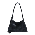 Large black woven leather tote bag with a matching small coin purse attachment - Black