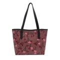 Fashionable cherry print tote bag for women with spacious capacity and black straps - Brown
