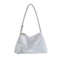 Minimalistische weiße geflochtene Schultertasche mit kleinem abnehmbarem Etui und Karomuster - Weiß