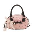 Pink bow Boston bag for women with lace pearl charm and black leather handles - Pink With Pendant