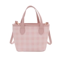 Borsa a mano retrò a quadri rosa e bianchi con tracolla e dettagli in oro lucido - Rosa