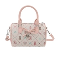 Borsa Boston color crema con stampe a cartoni animati e manici rosa su fondo bianco - Bianco