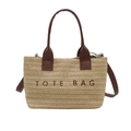 Borsa tote in paglia intrecciata con manici in pelle marrone e ricamo estivo - Marrone