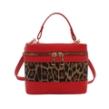 Rote Beuteltasche mit Leopardenmuster-Panel und goldenen Reißverschlüssen im Box-Stil - Rot