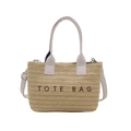 Borsa tote in paglia con manici in pelle bianca e ricamo TOTE BAG per vacanze estive - Bianco Sporco