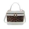Weiße Beuteltasche mit Leopardenmuster-Einsatz und goldenen Metalldetails - Weiß