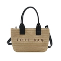 Borsa tote in paglia con manici in pelle nera e ricamo TOTE BAG in colore paglia naturale - Nero