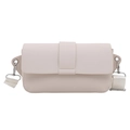 Minimalist off-white rectangular shoulder bag with fabric strap and silver hardware - White