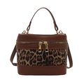 Braune Leder-Eimertasche mit Leopardenmuster, Goldreißverschlüssen und Schultergurt - Braun
