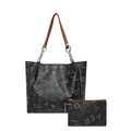 Conjunto de bolso tote retro negro con estampados YADIER y correa de cadena marrón - Negro